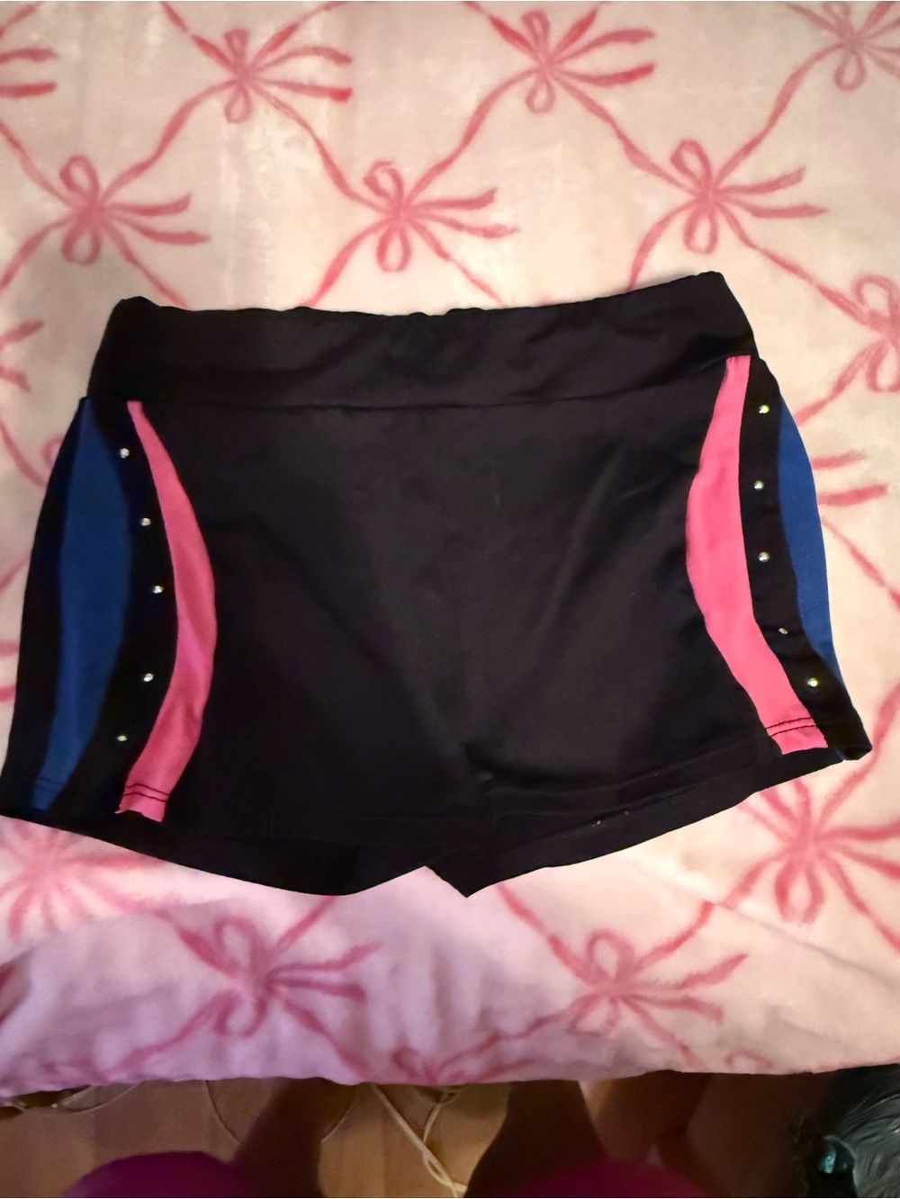 Danskin Black Bike Shorts with Pink & Blue Side Panels